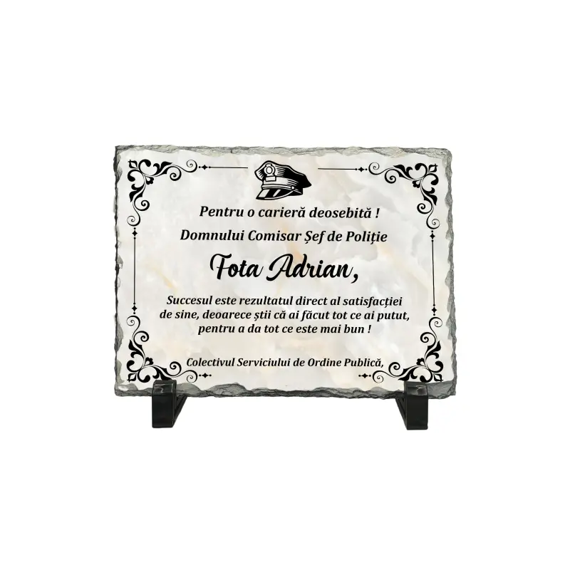 Pentru o cariera deosebita, piatra ardezie personalizata, cu mesaj model, pap005